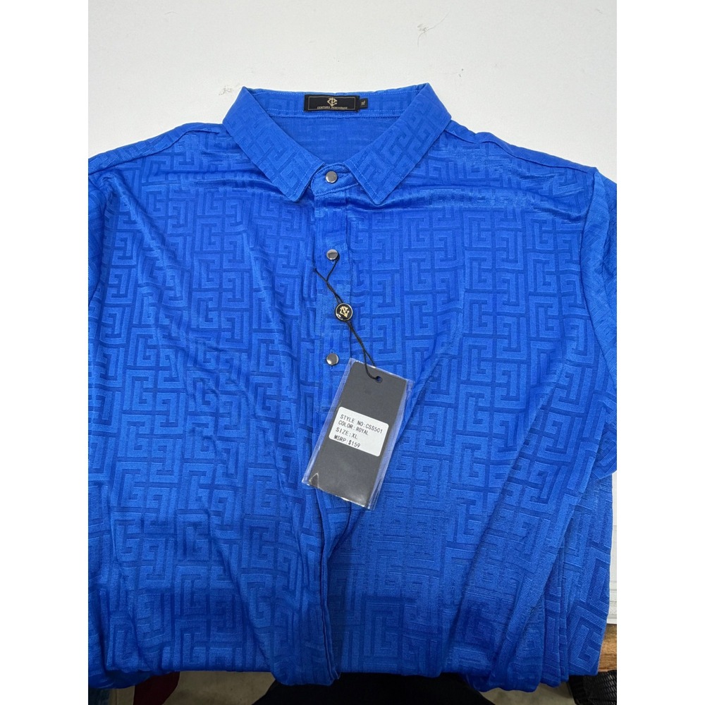 NWT Century Penthouse Men's‎ XL Royal Blue Grecian Pattern Luxury Shirt CSS501 - Picture 6 of 9